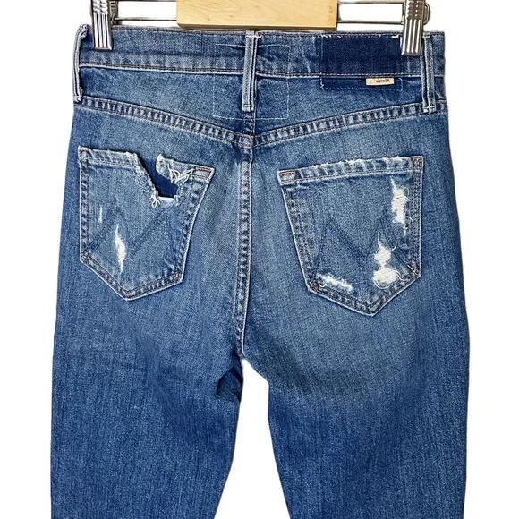 Mother Superior The Mid Rise Fly Cut Dazzler Ankle Distressed Straight Leg Jeans
